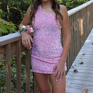 lucy in the sky one shoulder homecoming dress
